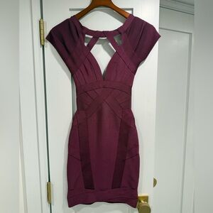 Herve Leger Deep Purple Backless Bodycon Dress